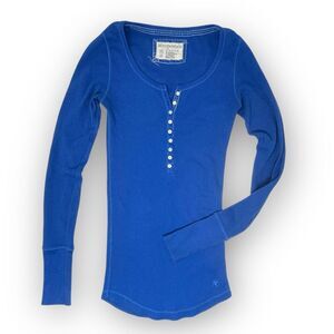 Aeropostale Stretch Y2K Henley Top Blue Waffleknit Long Sleeve Women’s Size XS